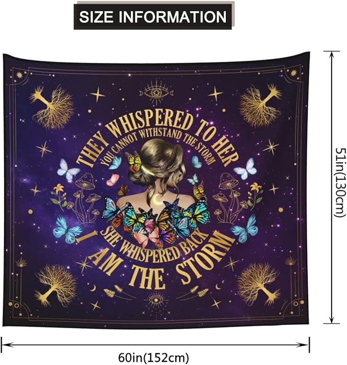 Inspirational Quote Tapestry,They Whispered to Her You Cannot Withstand The Storm Positive Motivational Uplifting Encouragement Gifts Wall Decor for Bedroom,Inspirational Gift for Women Teens Girls-Ruum Studio Home