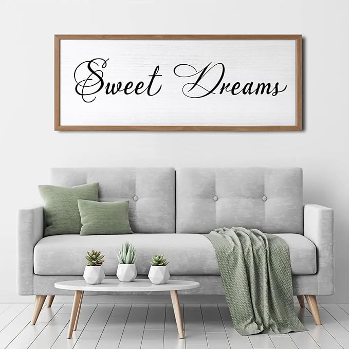 Sweet Dreams Wall Decor Above Bed 40x15 Inch Large Master Bedroom Hanging Wood Rustic Framed Farmhouse Sweet Dreams Sign Guest Room Aesthetic And Minimalist Over Bed Wall Art（Wood White）-Ruum Studio Home