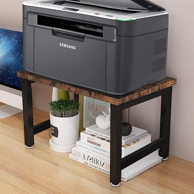 OROPY Vintage Printer Stand Holder - Multi-Purpose Desktop Shelf Storage Organizer for Printers, Fax Machine, Scanner, Office Supplies with Adjustable Anti-Skid Feet-Ruum Studio Home