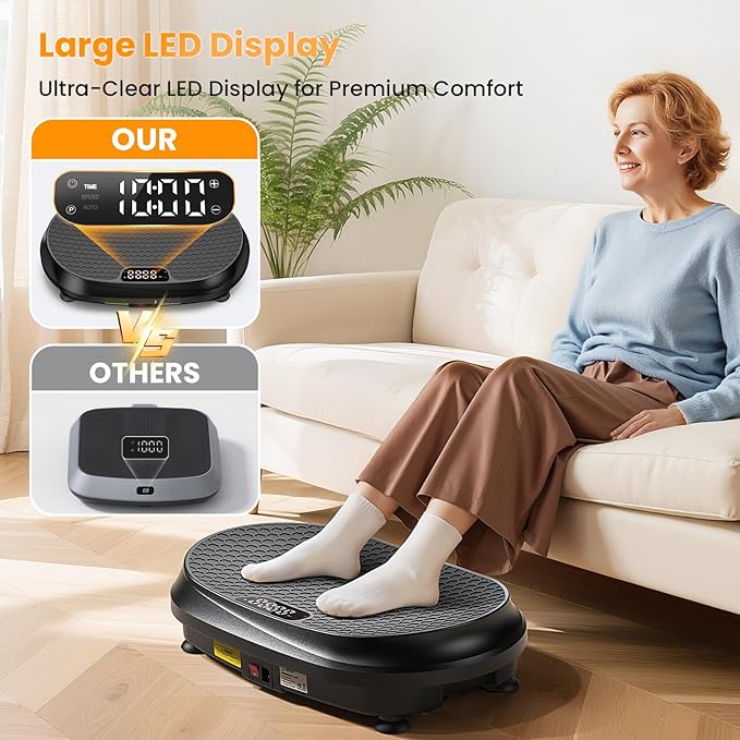 Curved Vibration Plate Exercise Machine, Vibrating Plate 400 lbs Capacity with 9 Auto Modes and 120 Adjustable Speeds, Large LED Display, Touch and Remote Control, Vibration Platform for Home-Ruum Studio Home