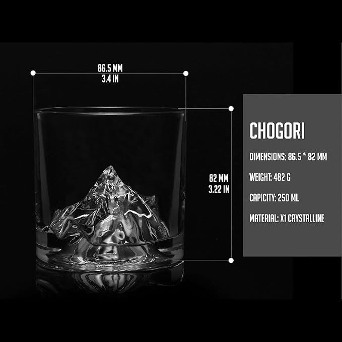 K2 Nepalese Heavy Crystal Whiskey Glasses Gift Set of 2, Thick Freezable Bourbon Glass 1lb Each, Premium Whiskey Gifts for Men, Frozen Crystal Chills Cocktails, 10 oz-Ruum Studio Home