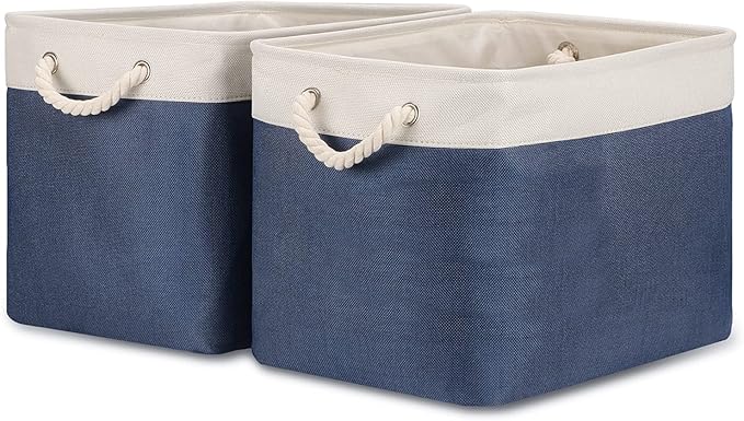 Bidtakay Fabric Storage Baskets with Handles for Organizing 16" x 11.8" x 11.8" Navy Blue Baskets [2-Pack] Shelf Baskets Large Canvas Collapsible Bins for Closet (White&Blue)-Ruum Studio Home