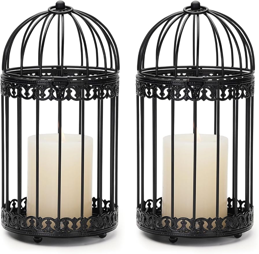 NUPTIO Vintage Bird Cage Lantern: Black Hanging Bird Cage Decor Candle Lanterns for Centerpiece - Large Birdcage Pillar Candles Holder for Halloween Christmas Bridal Shower 10 Inch H-Ruum Studio Home