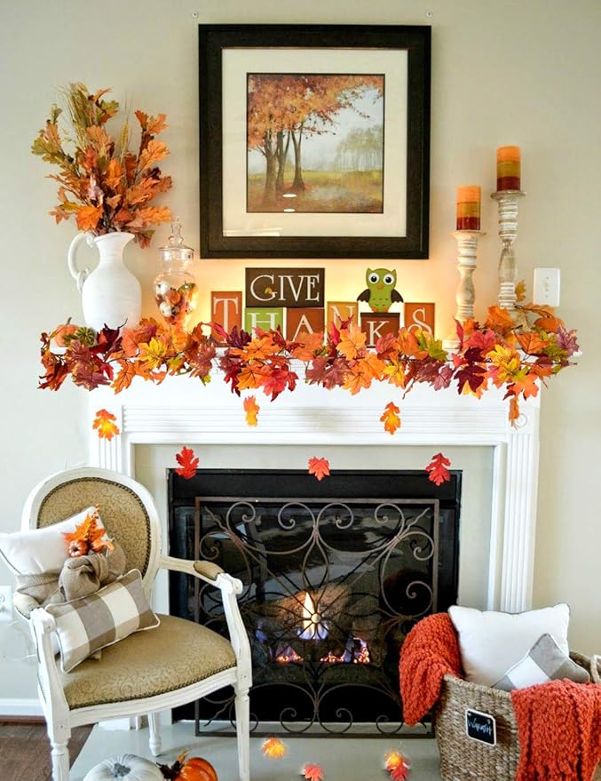 DearHouse 2 Pack Fall Garland Maple Leaf, 5.9Ft/Piece Hanging Vine Garland Artificial Autumn Foliage Garland Thanksgiving Decor for Home Wedding Fireplace Party Christmas (Brown)-Ruum Studio Home