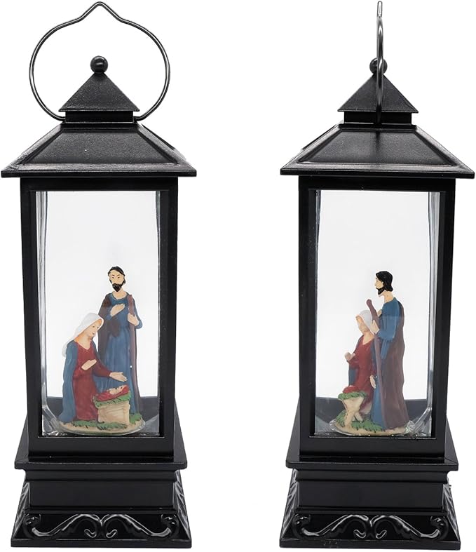 Eldnacele Musical Snow Globe Lantern Lighted Lamp USB Lined in Swirling Glitter Water Lantern Lamp Christmas Nativity Decoration Hurrican Light Timer 12" (Nativity)-Ruum Studio Home