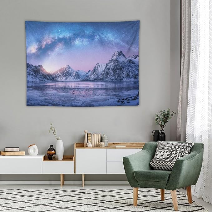 HZOHNAGO Mountain Tapestry Aurora Snow Mountain Sunset Pattern Printed Wall Tapestry Wall Hanging for Bedroom Living Room Dorm 40" W x 30" H-Ruum Studio Home