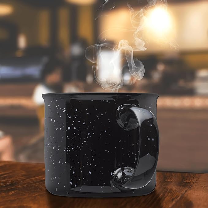DISCOUNT PROMOS Ceramic Campfire Coffee Mugs 13 oz. Set of 10, Bulk Pack - Perfect for Tea, Espresso, Cappuccino, Hot Cocoa - Black-Ruum Studio Home