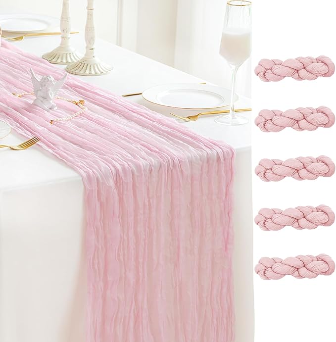 Sioloc 5 Pack Light Pink Cheesecloth Table Runner Fall Autumn Decor for Home 10ft Table Cloth for Tea Wedding Birthday Party Baby Bridal Shower Halloween Thanksgiving-Ruum Studio Home