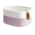 COMFY-HOMI Cotton Rope Woven Medium Basket with Handles for shelf，Cloth Storage Basket for Organizing-13.5X11X9.5 Storage Bin for Bedroom, Newborn or Infant Gift for boy girl （White/Pink）-Ruum Studio Home