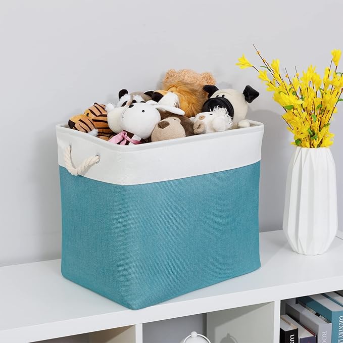 Bidtakay Storage Baskets Extra Large 17x12x15 In Teal Blue Nursery Toy Baskets Fabric Long Shelf Baskets for Organizing Set of 2 Linen Closet Bins for Shelves Decorative Blanket Basket Living Room-Ruum Studio Home