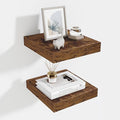Fun Memories Floating Shelves for Wall - 10" x 10" Wood Shelf with Invisible Bracket - Deep Floating Shelves - 10 Inch Shelf Wall-Mounted for Living Room & Bathroom - Rustic Brown - Set of 2-Ruum Studio Home