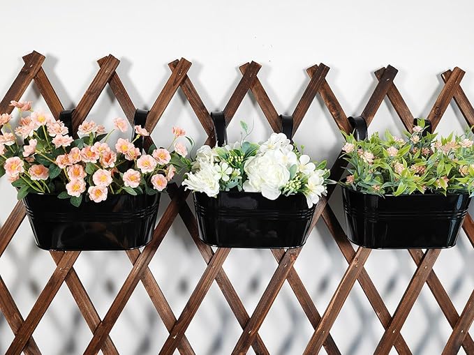 6 Pack Metal Hanging Planter for Outdoor Plants, 10 Inch Black Fence Planters Railing Pots for Garden Patio Balcony Decor, Flower Bucket with Detachable Hooks (Black, 6Pcs)-Ruum Studio Home