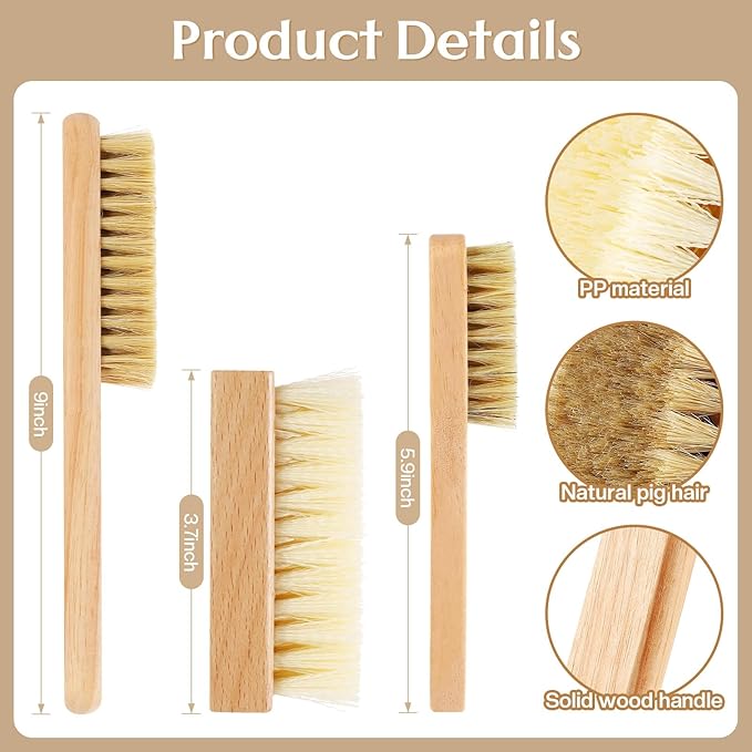 3 Pcs Wood Laundry Stain Brush Stain Remover Brushes with Boar Bristle Small Stain Brush for Clothes for Scrubbing Stains from Furniture Fabric Leather(3 Pcs D)-Ruum Studio Home