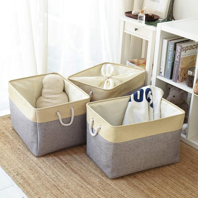 TheWarmHome Storage Baskets for Organizing, Extra Large-3Pack, 17.7L×13.8W×9.8H inch Large Sturdy Storage Bins, Decorative Storage Baskets for Shelves Closet Nursery (Gold&Grey)-Ruum Studio Home
