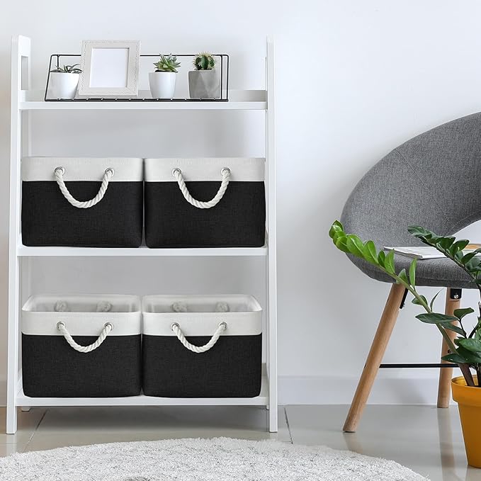 TheWarmHome Storage Basket for Organizing - Large 3 Pack 15.7x11.8x8.3 inch Collapsible Storage Bin for Shelves with Handles Laundry Cube Toy Closet Nursery (Whiet & Black)-Ruum Studio Home