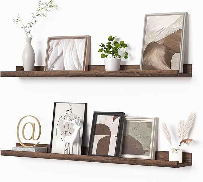 Heimlove Picture Ledge Shelf, Floating Shelves Set of 2, 36 Inches Picture Shelf for Wall with Ledge, Kids Bookshelf Wall Mounted for Living Room Bedroom Decor Books Photo Frames - Walnut-Ruum Studio Home