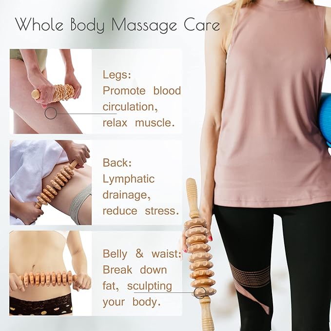 Wooden Massage Roller Wood Therapy Massage Tools for Body Shaping, Anti Cellulite Wood Roller Masssager, Manuel Wooden Fascia Massage Roller, Wood Body Sculpting Tools, Wood Body Massage Roller-Ruum Studio Home
