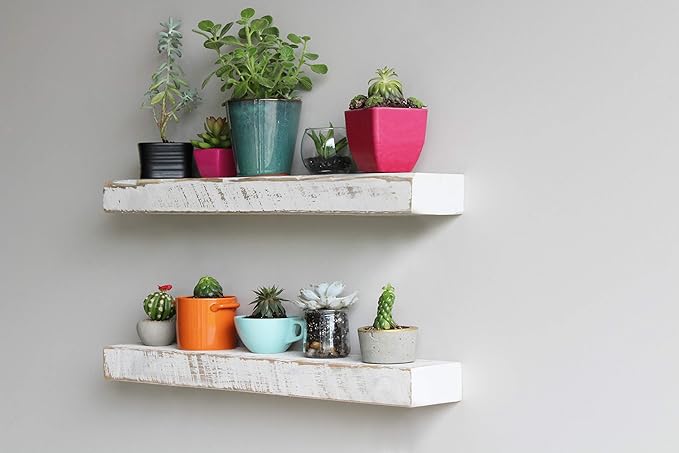 Urban Legacy Reclaimed Barnwood Planks | Floating Shelves for Wall w/Flush Mount Shelf Bracket Set Included | Set of 2 (White Wash, 30"x 4.5"x 2")-Ruum Studio Home