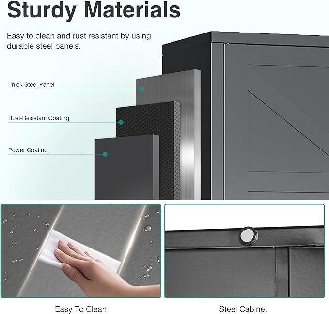SISESOL Black Storage Cabinet with 4 Doors and 2 Adjustable Shelves,Farmhouse Food Pantry Cabinets,Small Bathroom Cabinet,4 Tier Metal Storage Cabinets for Home Kitchen,Dining/Living/Laundry/Room-Ruum Studio Home