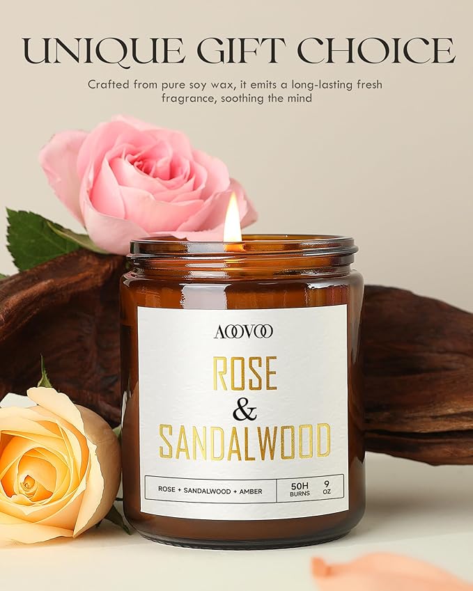 AOOVOO Rose Sandalwood Candles - 9 oz Scented Candles, Aromatherapy Candle, Soy Candle for Home Scented-Ruum Studio Home