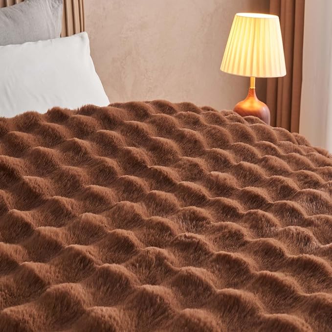 Lotus Karen Faux Fur Throw Blanket Dark Coffee - Big Bubble Rabbit Fluff Blanket for Couch Bed Sofa,Softest Fluffy Fuzzy Cozy Blanket,Thick Furry Plush Shaggy Warm Blankets for Women,50x60 Inches-Ruum Studio Home