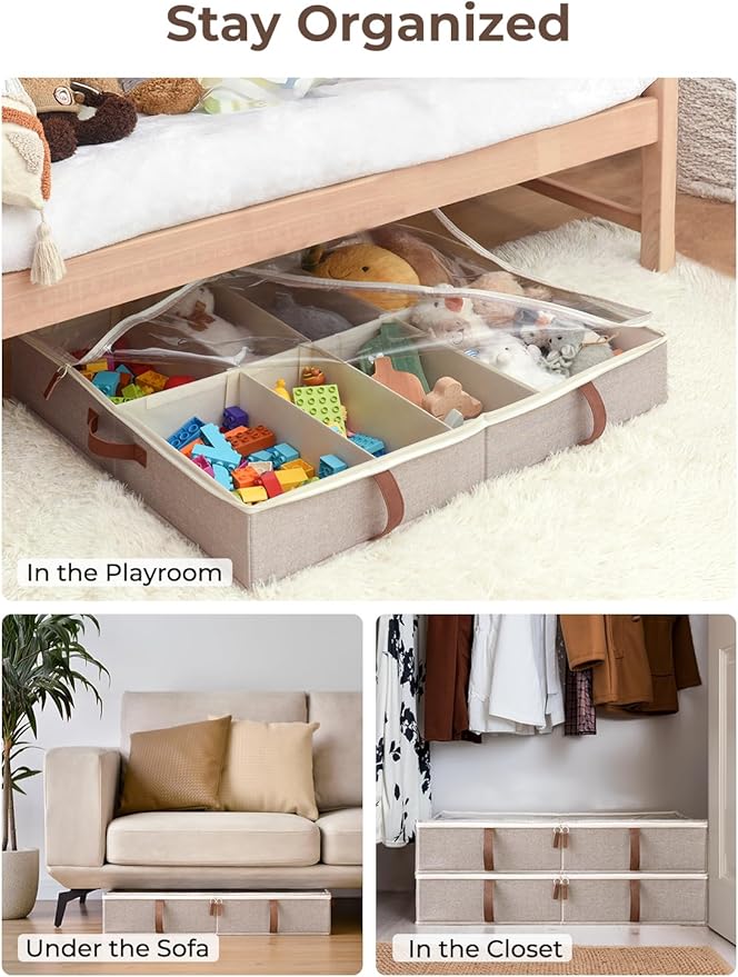 StorageWorks Under Bed Shoe Storage Organizer, Underbed Shoes Container with Adjustable Dividers, Shoe Storage Basket with Cover, Brown, 2-Pack, Space-Saving Shoe Box Fits up to 24 Pairs-Ruum Studio Home
