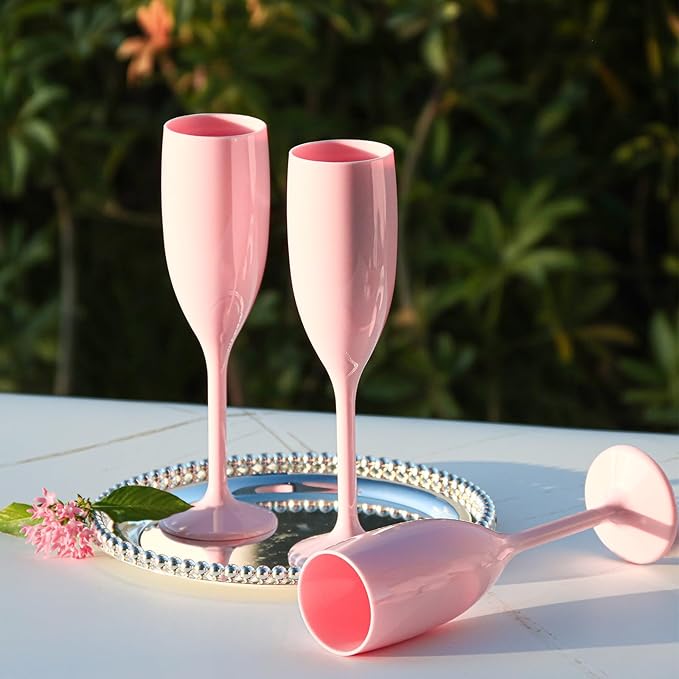 XUWAIDSGN Acrylic Champagne Flutes Toasting Glasses Unbreakable Mimosa Bar Reusable Wine Glasses Vintage Champagne Flutes Stemmed Drinking Cups 5.4 OZ for Christmas Birthday (100, Pink)-Ruum Studio Home