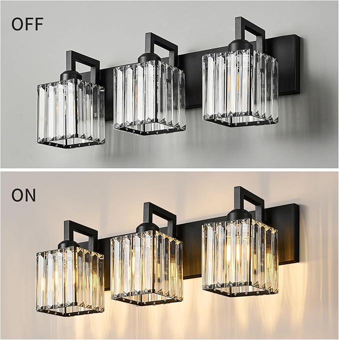 Modern Bathroom Vanity Light 3-Lights Black Crystal Wall Lamp Bathroom Modern Crystal Vanity Lighting-Ruum Studio Home