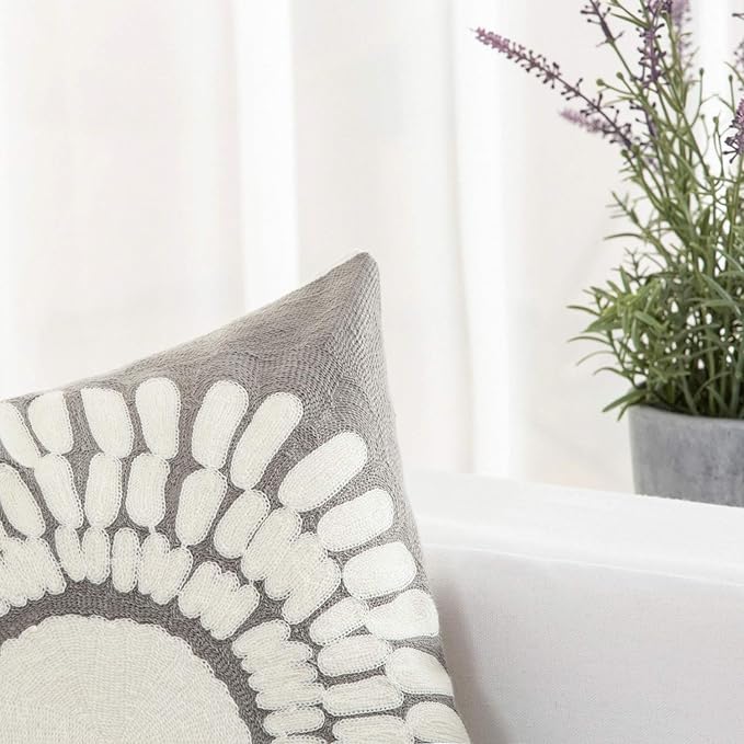 HWY 50 Grey Gray Decorative Throw Pillow Covers 18x18 Inch (1 Piece), Modern Embroidered Cotton Farmhouse Cushion Cover Pillow Case for Couch Living Room Bed Sofa, Sunflower-Ruum Studio Home