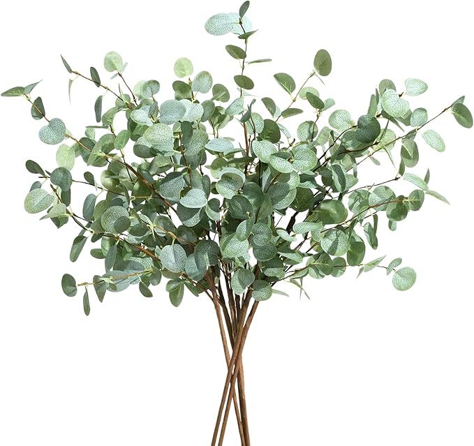 6Pcs Faux Eucalyptus Stems, 27" Artificial Eucalyptus Plants with White Frosted Coating, Fake Eucalyptus Decor Silk Greenery Leaves for Wedding Bouquets Home Decor DIY Floral Arrangements-Ruum Studio Home