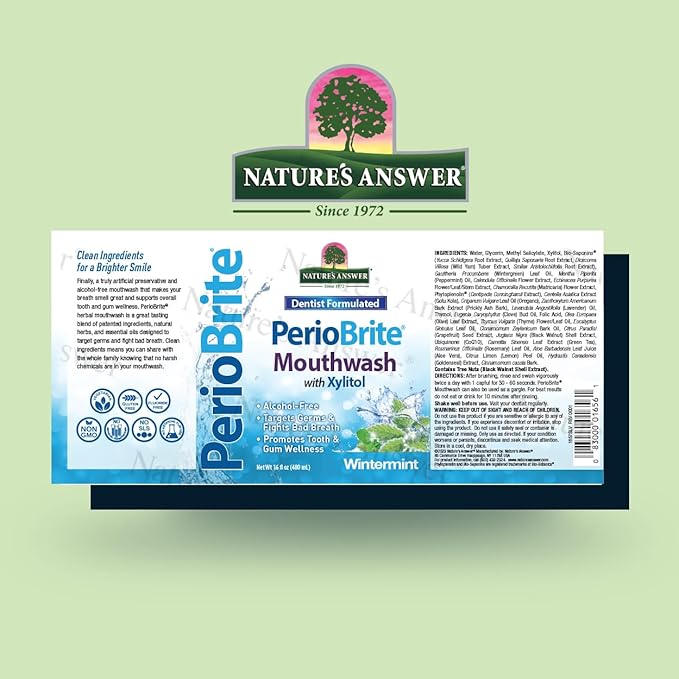 Nature's Answer Periobrite Winter Mint Mouthwash | Promotes Healthy Teeth & Gums| Fights Bad Breath | Fluoride-Free, Alcohol-Free, Gluten-Free & Vegan| No Artificial Preservatives 16oz-Ruum Studio Home