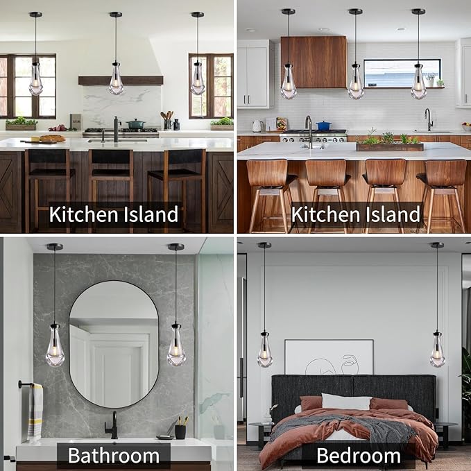 Modern Raindrop Pendant Lights Set of 3, Pendant Lights Kitchen Island 3 Pack, Matte Black Pendant Lights for Bedroom Bathroom, Chandelier for Living Room Hallway, Bulb Included-Ruum Studio Home