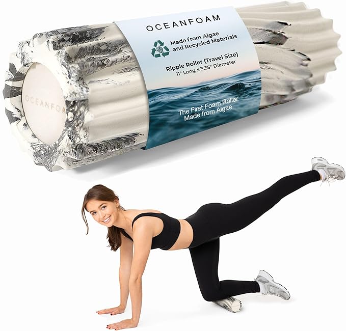 Oceanfoam Tidal Roller - Black Marbled - Muscle Massage Foam Roller for Back Pain & Stretching - Firm and Ergonomic Wide Wave Textured - Yoga, Athletics, & Wellness - Full Size, 20" x 5"-Ruum Studio Home