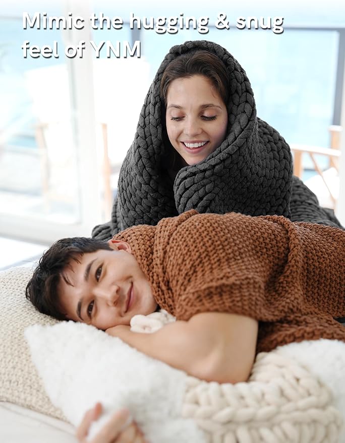 YnM Chunky Throw Blanket, Medium-Weight, Hand Knitted, Skin Friendly, Ventilated and Breathable, Machine Washable, Home Décor Piece for Couch, Sofa and Bed (Charcoal Grey, 50x70 Inch)-Ruum Studio Home
