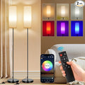 FRIDEKO HOME 2 Pack Floor Lamps for Living Room, Dimmable Colors Temperature & Brightness, Modern Floor Lamp with Remote, Tall Standing Lamps for Living Room Bedroom Office, Beige Shade 9W RGB Bulb-Ruum Studio Home