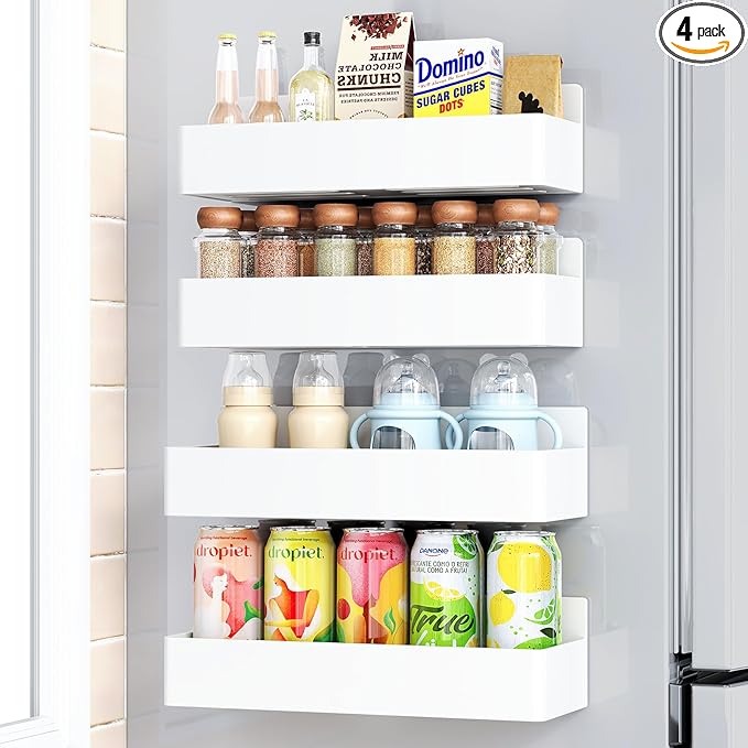 Magnetic Spice Rack for Refrigerator, Kitchen Organizer and Storage Shelf, White (4 Pack)…-Ruum Studio Home