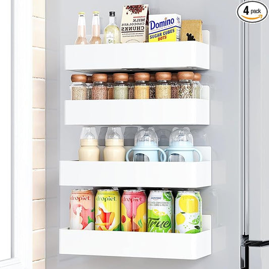 Magnetic Spice Rack for Refrigerator, Kitchen Organizer and Storage Shelf, White (4 Pack)…-Ruum Studio Home