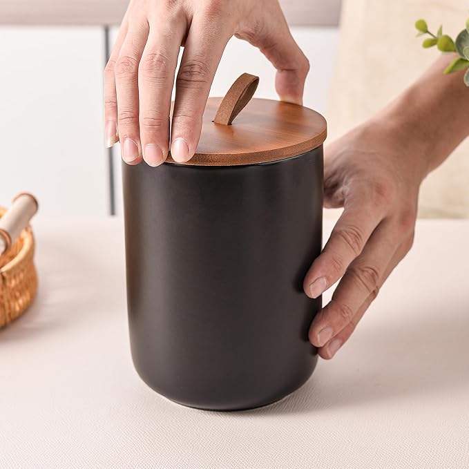 Black Ceramic Canister Set with Bamboo Lids, 3-Piece Airtight Food Storage Jars for Kitchen - Flour, Sugar, Coffee, Tea, Spice - Small, Medium, Large Sizes-Ruum Studio Home