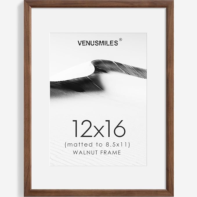 12x16 Picture Frame Natural Solid Walnut Photo Frames with 8.5x11 Removable Mat Wall Hanging Large Handcrafted Frame with HD Plexiglass Wall and Tabletop Display Large Poster Frame-Ruum Studio Home