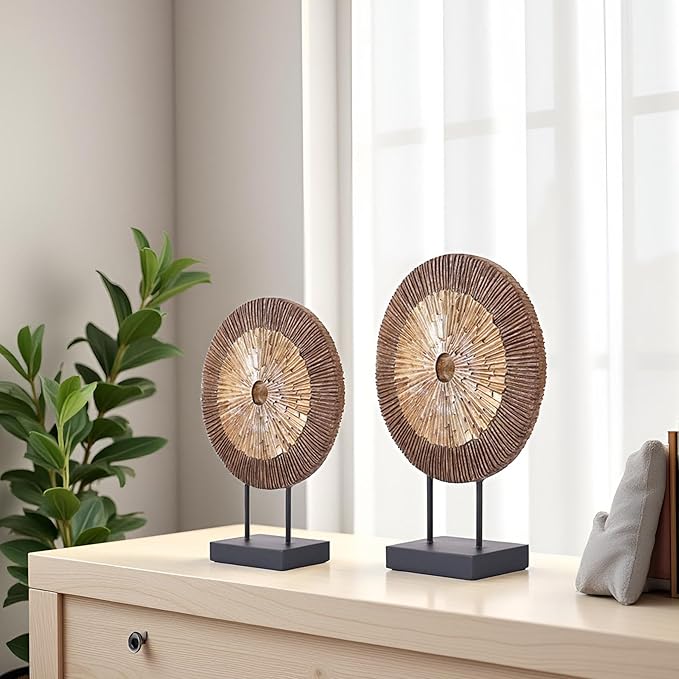 XMGZQ Wood Color Minimalist Round Statue Above Cabinet Decor Kitchen,Modern Decorative Sculpture Home Decorations for Living Room Coffee Table,Shelf Decor Items,Center Pieces Decoration for Table-Ruum Studio Home