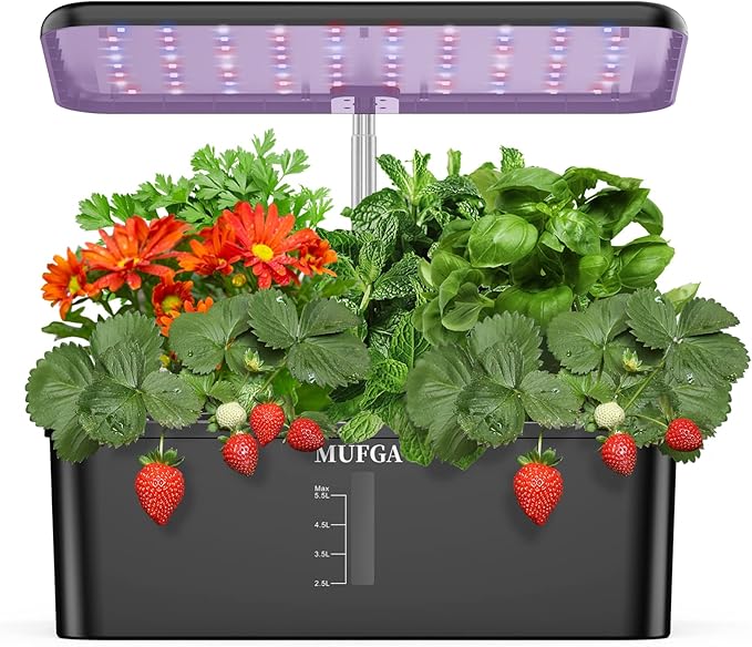 MUFGA 12 Pods Hydroponics Growing System, Indoor Garden with LED Grow Light, Plants Germination Kit, Mini Herb Garden with Pump System, Height Adjustable (No Seed)-Ruum Studio Home