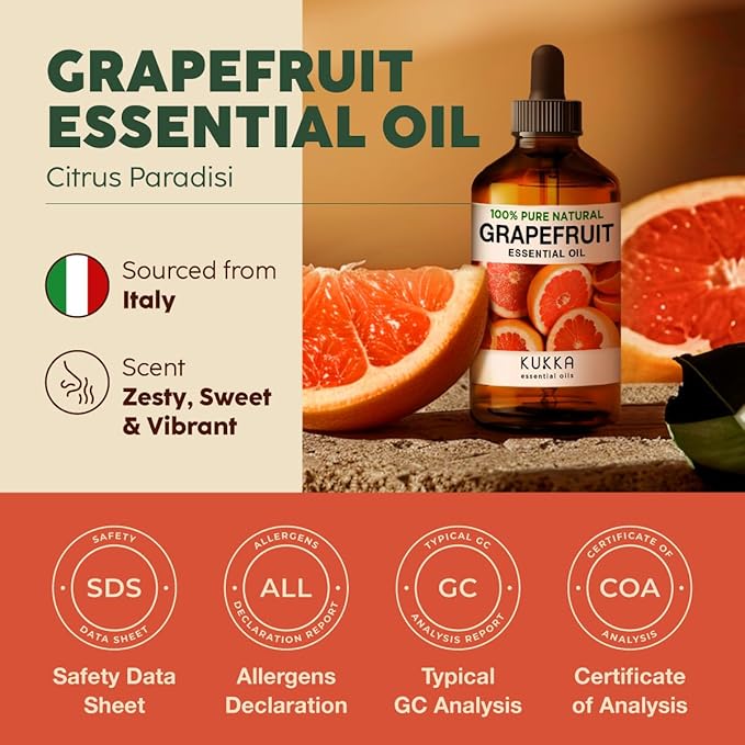 Kukka Grapefruit Essential Oil for Skin - 4 Fl Oz - 100% Natural Aromatherapy Grapefruit Oil for Diffuser & Hair - Soap Making Scent & DIY-Ruum Studio Home