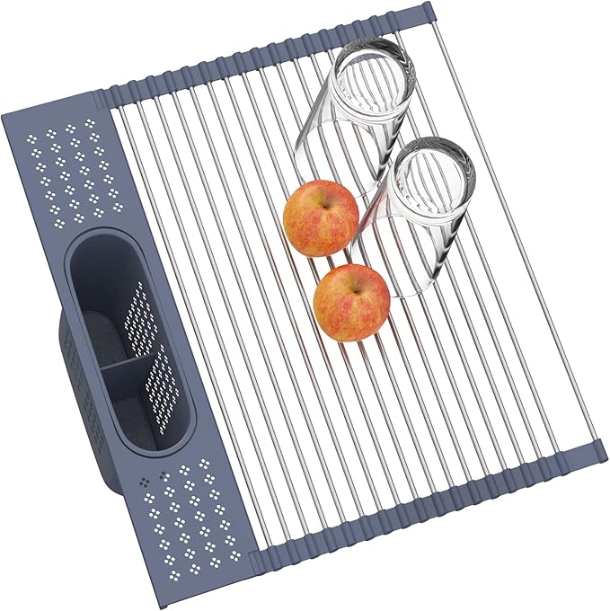 LEMIKKLE Roll Up Dish Drying Rack 17.5" x 15.2" Over The Sink Dish Drying Rack, Multi-Purpose Kitchen Rolling Dish Drainer Foldable SUS 304 Stainless Steel Dish Drying Rack-Ruum Studio Home