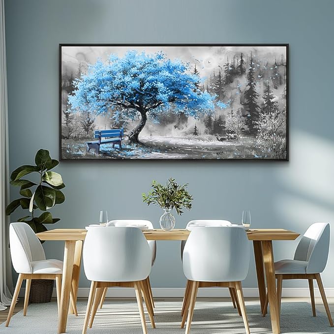 ZUITINGHUA Black Framed Canvas Wall Art For Living Room Large Wall Decor For Office Bedroom Decorations Blue Tree Landscape Pictures Black And White Paintings Artwork Aesthetic Home Decor 30x60 In-Ruum Studio Home