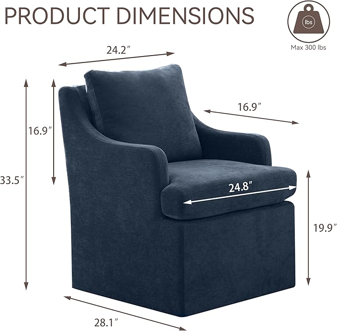 VKNOW Upholstered Dining Chairs Set of 2, Modern Kitchen Chairs Dinner Chairs with 4 Casters, Linen Armchair for Bedroom Reading Room Living Room, Navy-Ruum Studio Home