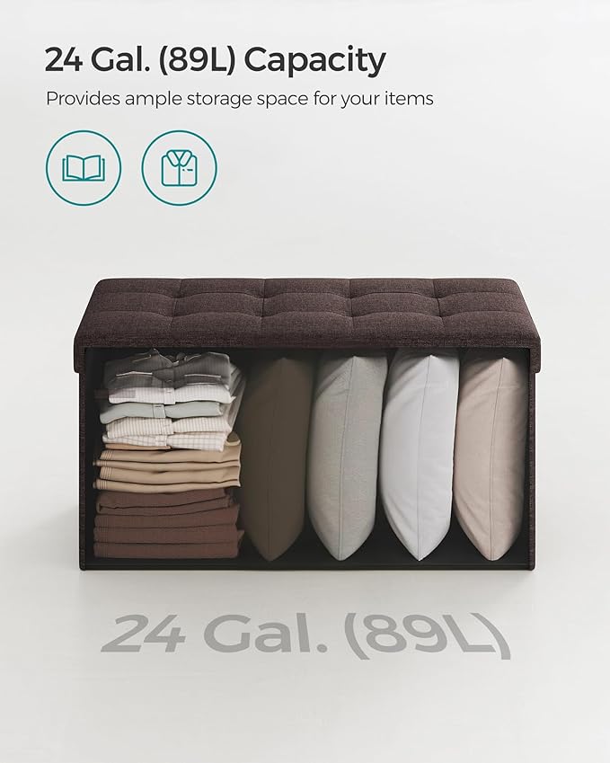 SONGMICS Mazie Collection - 30 Inches Folding Storage Ottoman Bench, Ottoman Foot Rest, End of Bed Bench, Storage Chest, Load 660 lb, for Living Room, Bedroom, Entryway, Brown ULSF047K02-Ruum Studio Home