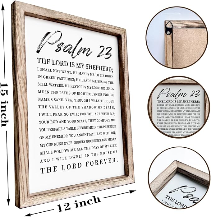 Christian Wooden Sign, Bible Verse Wall Art, Rustic Wooden Plaque, Home Church Decor, Christian Framed Wall Plaque Sign 15 * 11.5 inches, The Lord is My Shepherd-Ruum Studio Home