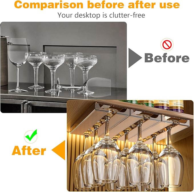 4 Pcs Wine Glass Holder Under Cabinet,Plastic Stemware Rack Punch-free Hanger Under Counter for Bar,Kitchen and Restaurant(Brown)-Ruum Studio Home