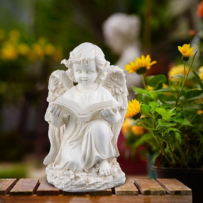 Garden Angel Statues for Outside, Solar Angel for Garden with Bible & Cemetery Decorations for Grave, Angel Figurines for Yard Patio Decor & Lawn Ornaments, Gifts for Mom Grandma Women-Ruum Studio Home
