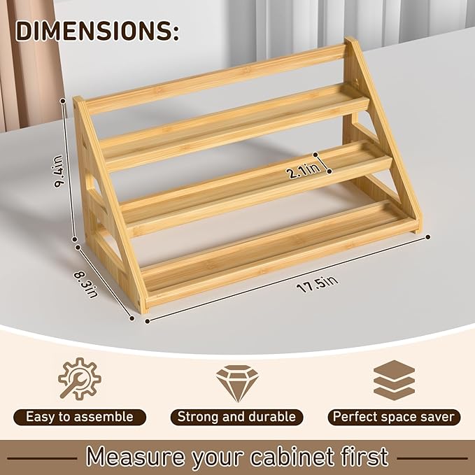 Bamboo Tiered Spice Rack, for Countertop Spice Organizer for Pantry Spice Shelf Organizer Kitchen Spices Rack-Ruum Studio Home